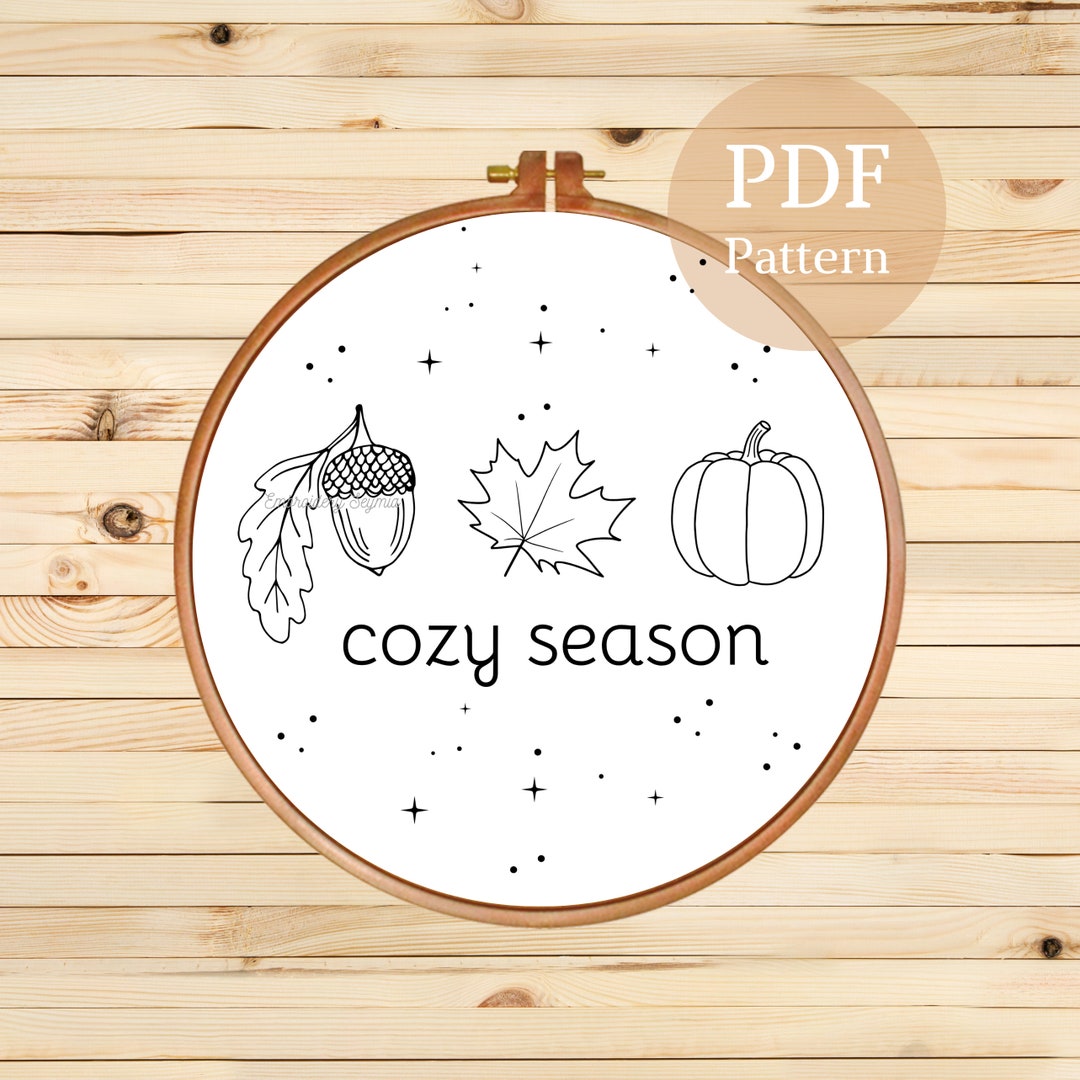 Autumn Leaves & Pumpkin Embroidery Pattern: Cozy Season Design (PDF ...