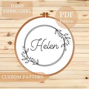 Personalized Floral Embroidery Pattern PDF - Custom Embroidery Design, DIY Hand Embroidery Template, Modern Hoop Art, Name Embroidery Design