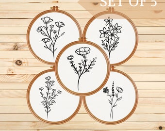 5 Flower Embroidery Pattern: Modern Floral Design (PDF Pattern)