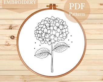 Hydrangea Hand Embroidery Pattern: Floral Design (PDF Download, 3-8 inch Hoops)