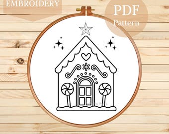Weihnachtshaus Stickmuster: Lebkuchen Ornament Design (PDF-Muster)