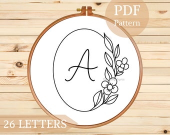 Floral Alphabet Embroidery Pattern: 26 Monogram Letters (PDF Pattern)