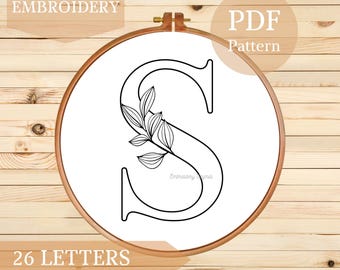 Floral Alphabet Embroidery Pattern: 26 Monogram Letters (PDF Download)