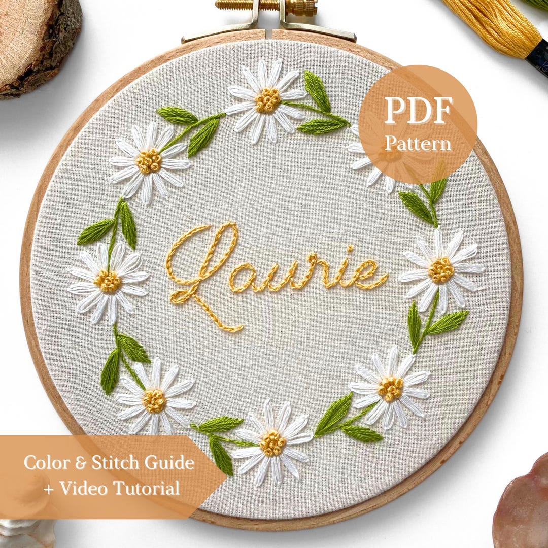 Personalized Daisy Wreath Hand Embroidery Pattern | Beginner-friendly ...