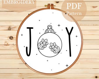 Schema per ricamo a mano di ornamenti natalizi Joy (schema PDF)