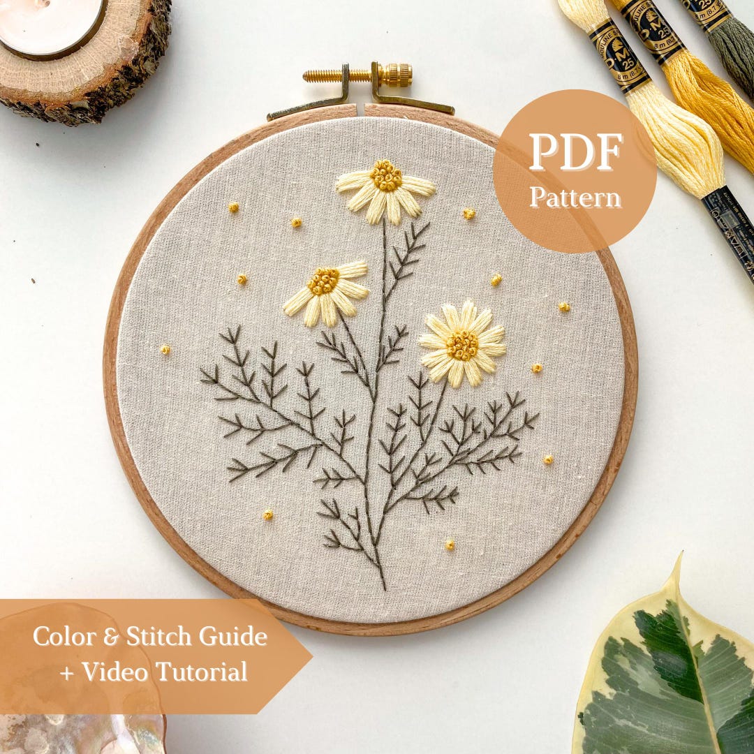 Daisy Hand Embroidery Pattern | Beginner-friendly | Step-by-step PDF ...