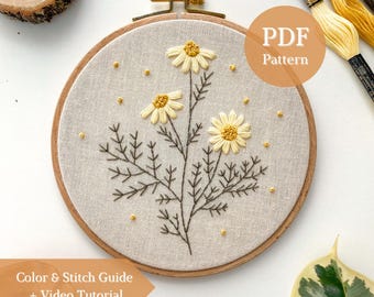Daisy Hand Embroidery Pattern | Beginner-Friendly | Step-by-Step PDF + Video Tutorial