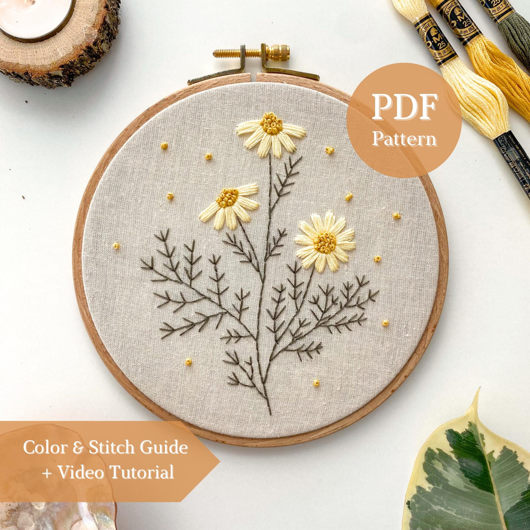 斗*様 M*n様 DAIRIKU ダイリク　LOVE-Hand Embroide Daisy Hand Embroidery Pattern | Beginner-friendly | Step-by-step