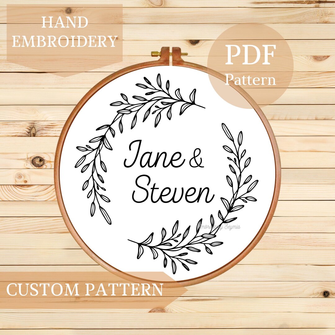 Personalized Wedding Hand Embroidery Pattern: Custom Floral Wreath (PDF ...