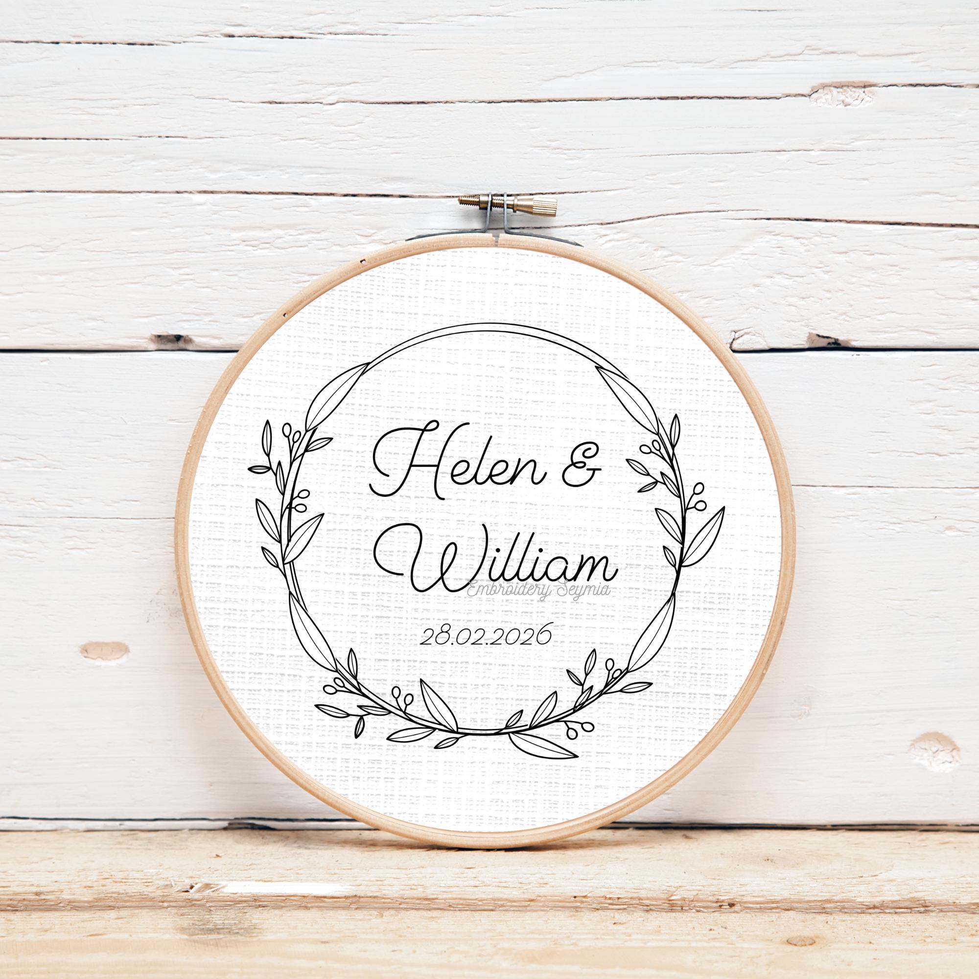 Custom Wedding Hand Embroidery Pattern PDF, Personalized Name Hoop ...