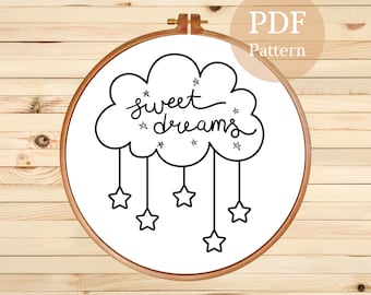 Sweet Dreams Embroidery Pattern: Kids Room Decor (PDF Pattern)