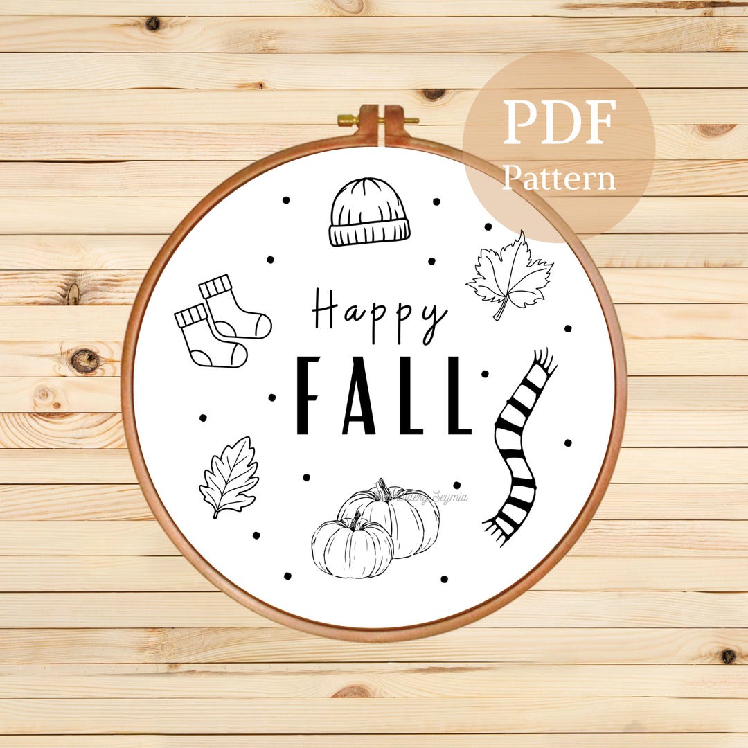 Happy Fall Hand Embroidery Pattern: Autumn Leaves, Pumpkins (PDF) - Etsy