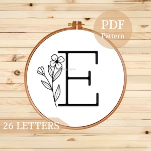 Floral Alphabet Stickerei PDF Muster - Sofortiger digitaler Download, 26 Floral Monogramm Buchstaben, Buchstabe Stickerei mit Blumen