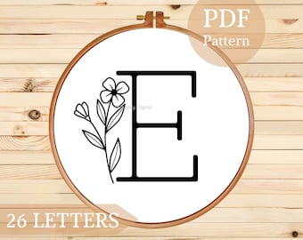 Floral Alphabet Embroidery Pattern: 26 Monogram Letters (PDF Pattern)