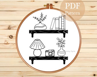 Plant Shelf Hand Embroidery Design, Instant Download PDF Embroidery Pattern, Flower Digital Template, Botanical Printable Embroidery Pattern