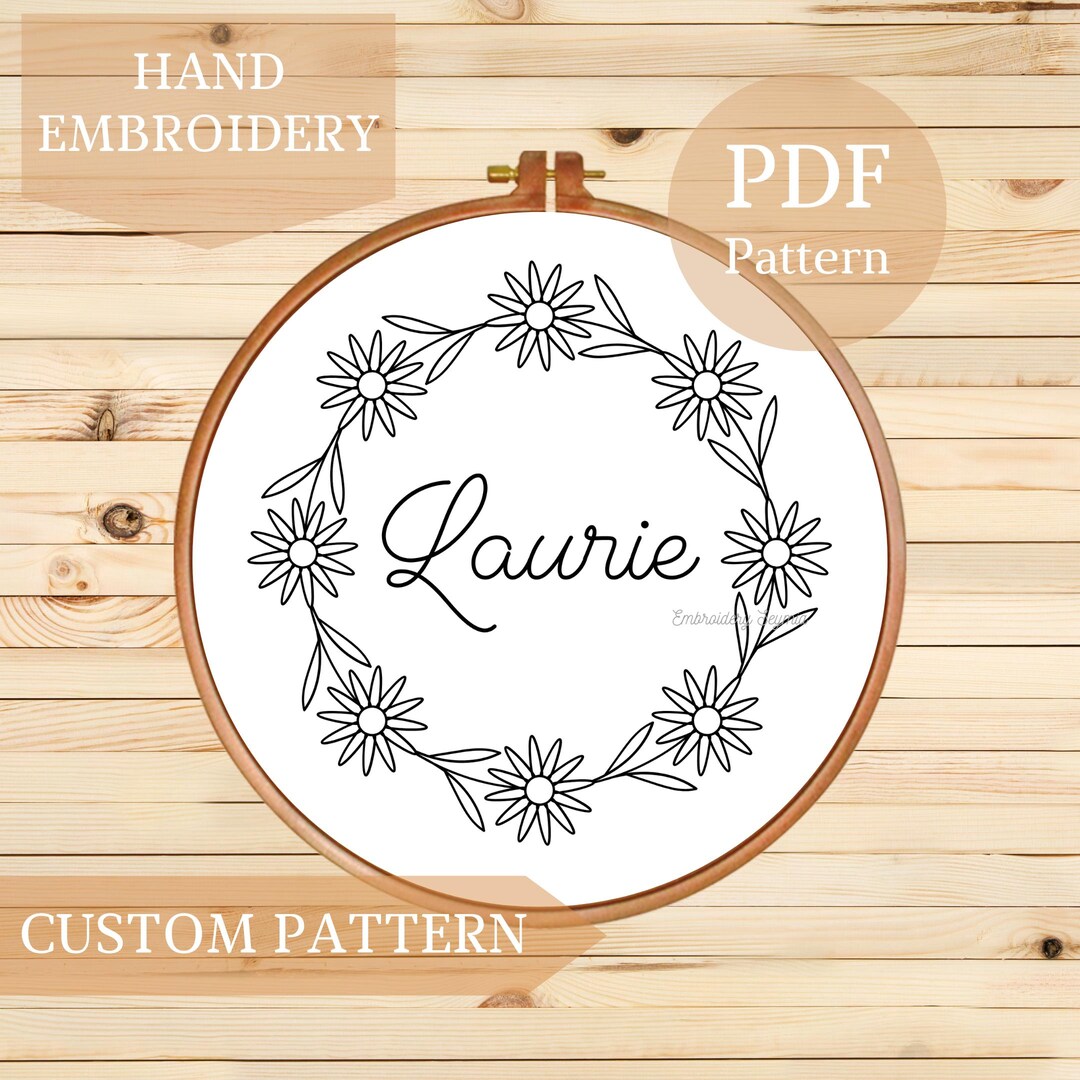 Personalized Name Pattern Personalized Name Hand Embroidery Pattern PDF, Custom Floral Wreath ...