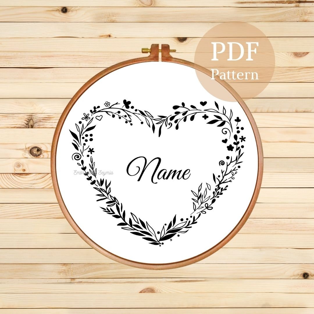 Personalized Name Pattern Heart Personalized Embroidery Pattern: Custom Name Design (PDF Pattern ...