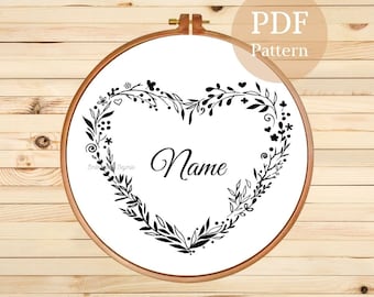 Heart Personalized Embroidery Pattern: Custom Name Design (PDF Pattern)