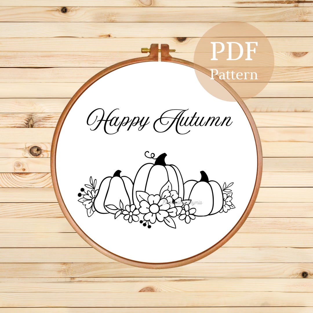Happy Autumn Pumpkin Embroidery Pattern: Fall Leaves Design (PDF) - Etsy