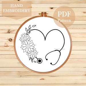 Floral Heart Stethoscope Hand Embroidery Pattern: Medical Hoop Art (PDF Pattern)