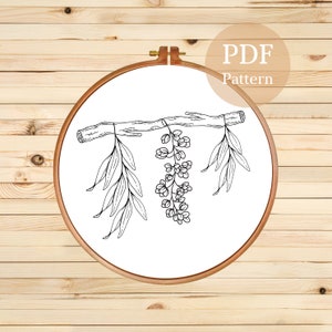 Branch Leaves Hand Embroidery Design, Instant Download PDF Pattern, Template, Digital Pattern