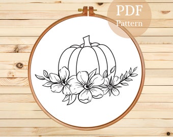 Floral Pumpkin Hand Embroidery Pattern: Autumn DIY (PDF Pattern)