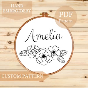 Personalized Floral Embroidery Pattern PDF - Custom Embroidery Design, DIY Hand Embroidery, Flower Hand Embroidery Design