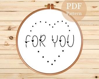For You Heart Embroidery Pattern | Express Your Love with a Romantic Handmade Design for Valentine's Day