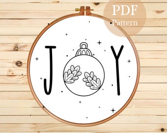 Joy Hand Embroidery Pattern, Christmas Embroidery Pattern, Embroidery Hoop Art, Embroidery Template, PDF Pattern, Instant Download Pattern