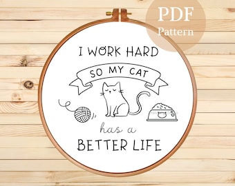 Patrón de bordado de gato divertido: Decoración DIY para mascotas para principiantes (Patrón PDF)