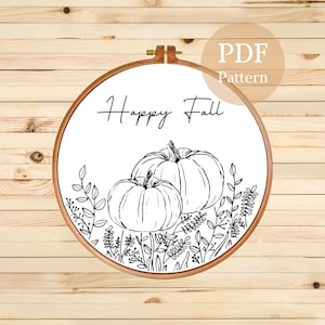 Happy Fall Hand Embroidery Pattern, Instant Download, PDF Pattern, Autumn Digital Template, Printable Embroidery Pattern, Fall Embroidery