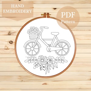 Frühling Fahrrad Stickmuster: Florales Fahrrad Design (PDF Download, 3-8 inch Hoops)
