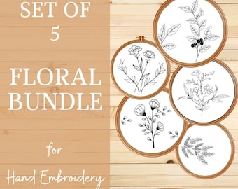 Floral Embroidery Pattern Bundle: Modern Flower Designs (PDF Pattern)