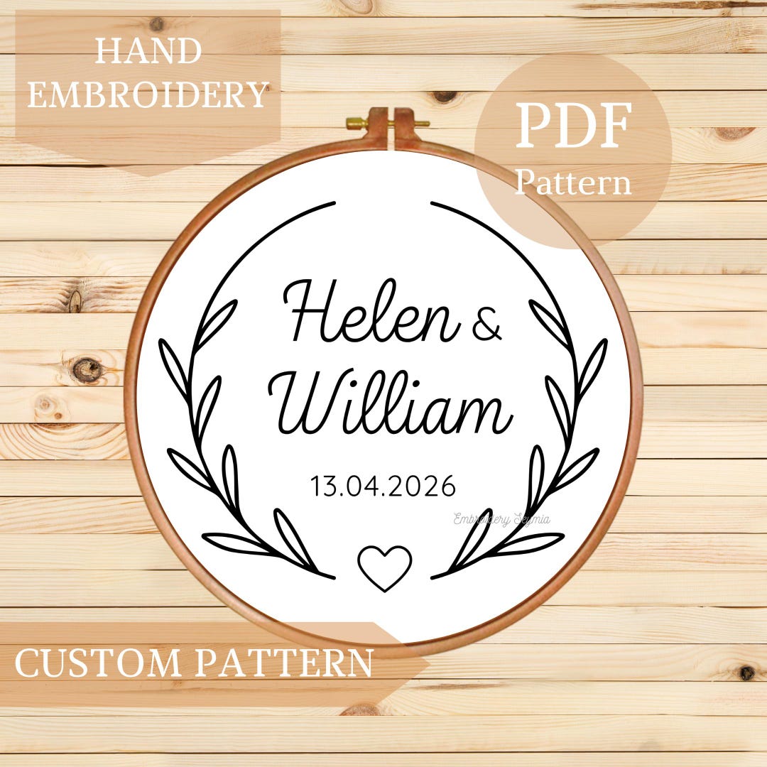 Personalized Wedding Hand Embroidery Pattern: Custom Floral Wreath (PDF ...