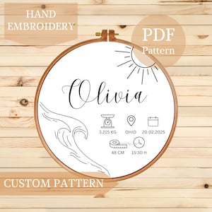 Custom Newborn Birth Stats Embroidery Template (PDF Pattern)