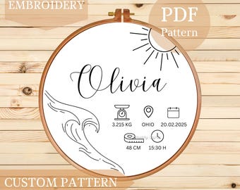 Custom Newborn Birth Stats Embroidery Template (PDF Pattern)