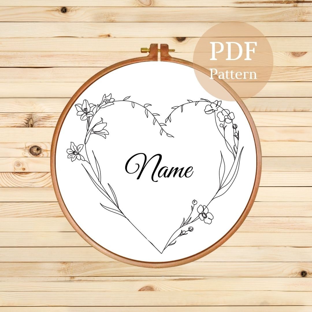 Heart-shaped Personalized Embroidery Pattern | Custom Name Design for Handmade Needlework and DIY Crafts