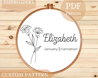 Birth Month Flower Embroidery Pattern: Customizable Floral Design (PDF)