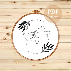 Floral Cats Hand Embroidery Pattern: Kitty Silhouette (PDF Pattern)