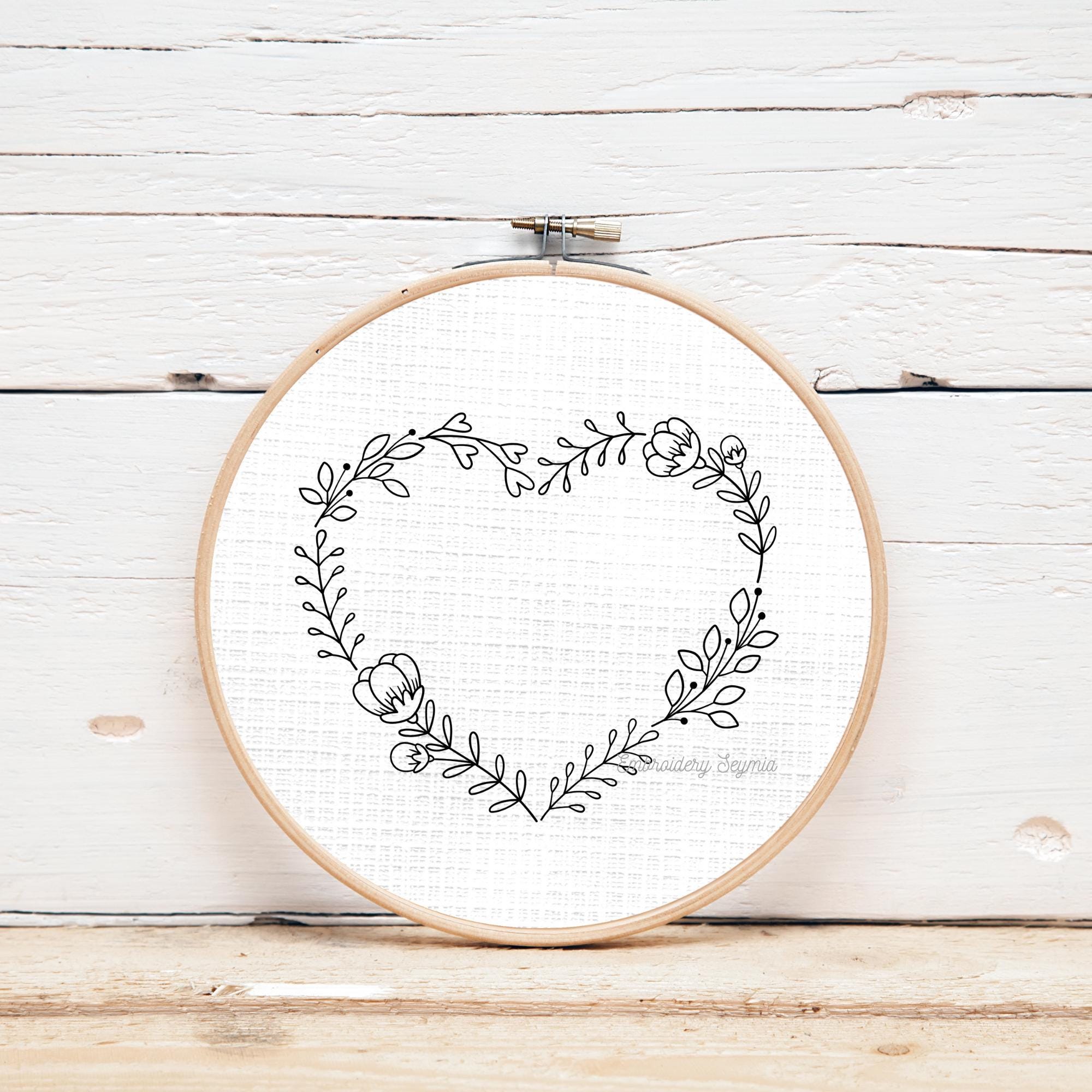 Floral Heart Frame Hand Embroidery Pattern Set | Flower Heart Shape ...