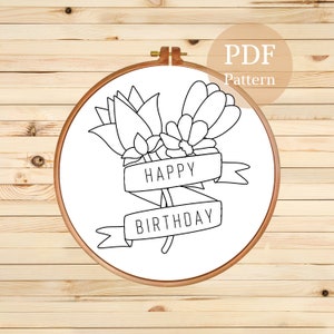 Happy Birthday Embroidery Pattern | Celebrate with Floral Elegance in a Handcrafted Creation
