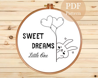 Sweet Dreams Bunny Embroidery Pattern: Nursery Decor (PDF Pattern)