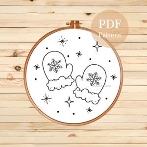 Snowflake Mittens Hand Embroidery Pattern: Winter Holiday Craft (PDF Pattern)
