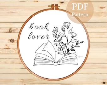 Book Lover Hand Embroidery Pattern: Reading Design (PDF Download, 3-8 inch Hoops)