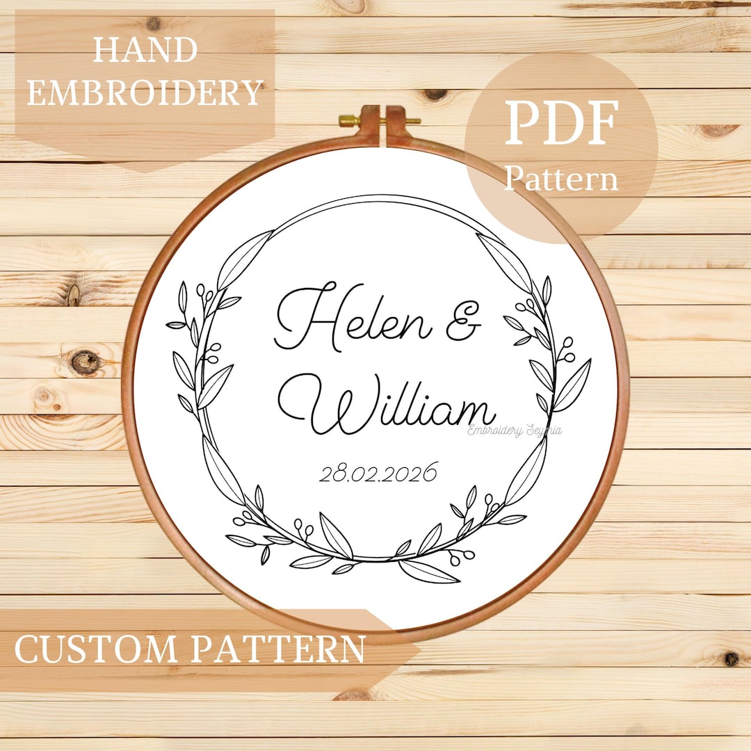 Custom Wedding Hand Embroidery Pattern PDF, Personalized Name Hoop ...