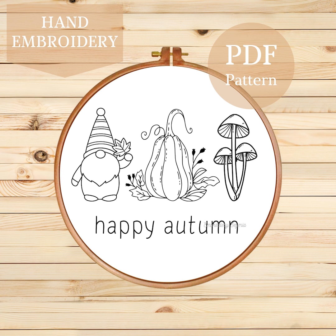 Happy Autumn Pumpkin Embroidery Pattern: Fall Leaves Design (PDF) - Etsy