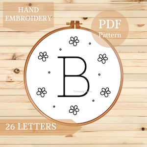 Floral Alphabet Stickerei PDF Muster - Sofortiger digitaler Download, 26 Floral Monogramm Buchstaben, Buchstabe Stickerei mit Blumen