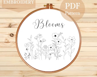 Blooms Floral Embroidery Pattern: Botanical Design (PDF Pattern)