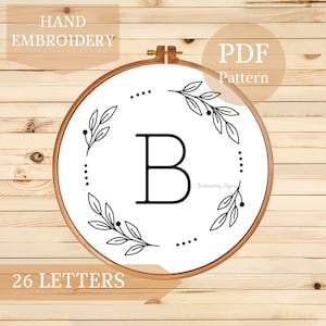 Floral Monogram Embroidery Pattern: 26 Letter Designs (PDF Download)