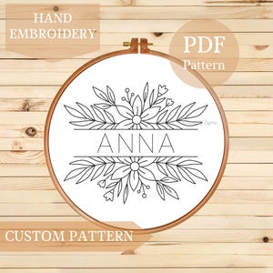 Personalized Floral Embroidery Pattern PDF - Custom Embroidery Design, DIY Hand Embroidery, Botanical Hand Embroidery Design